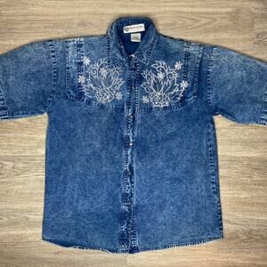 Vintage Women's Traditional Value Silver Embroidered Top (L)